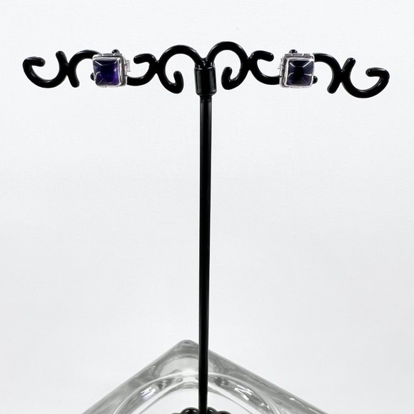 Square Amethyst Sterling Silver Post earrings - Picture 2 of 7